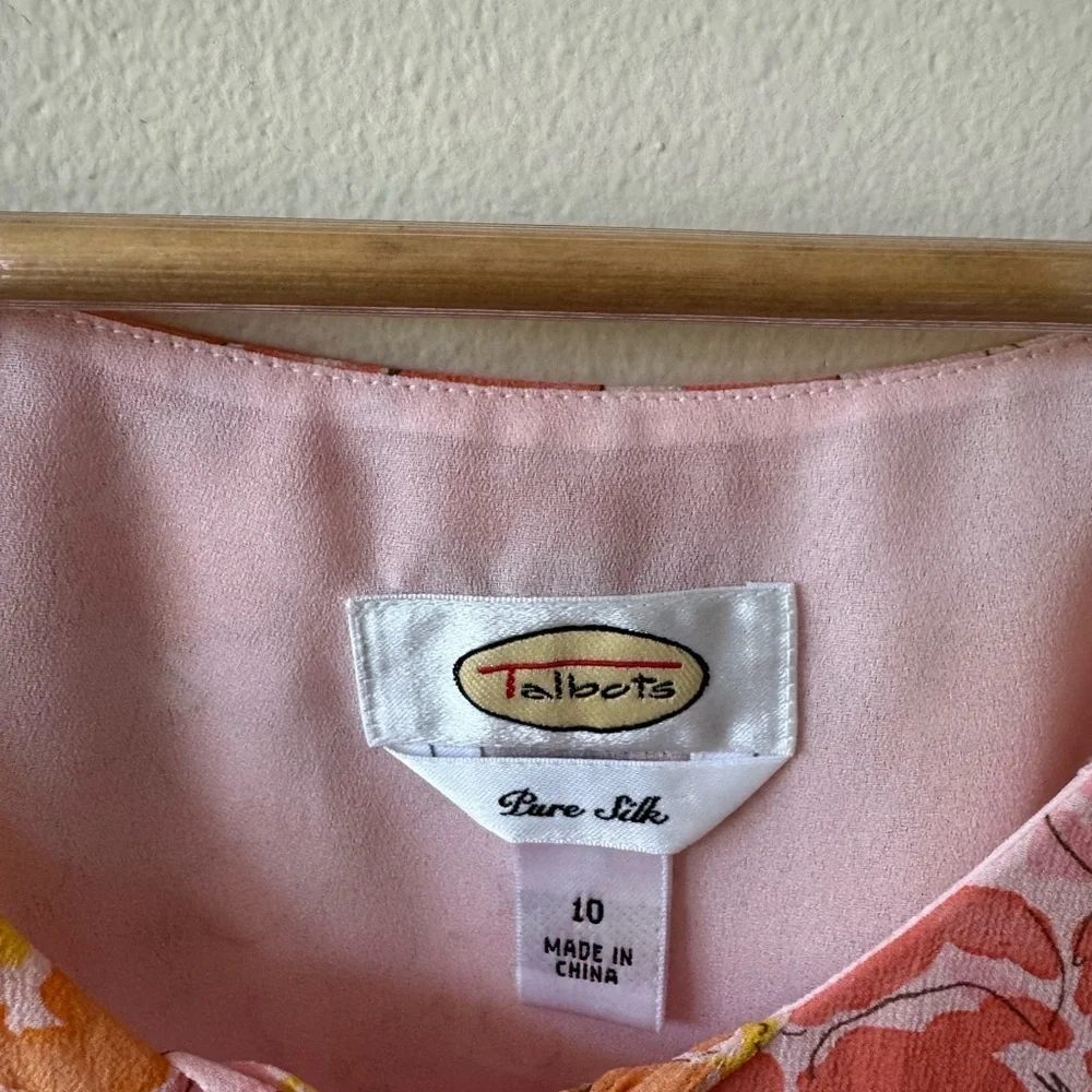 CONSIGNED—Talbots Pink and Orange Silk Floral Dress - Picture 3 of 5